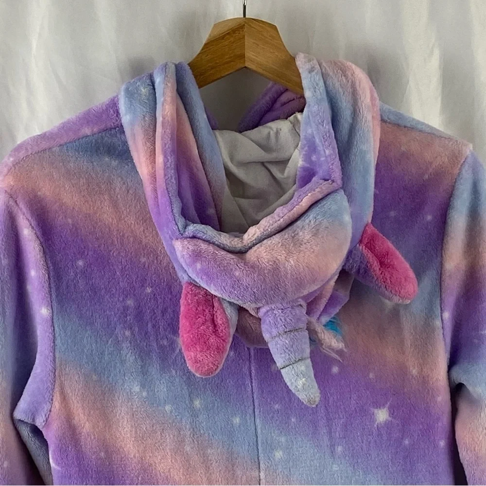 Girl Colorful Unicorn Starry Hooded Onesie Size Medium 7-8